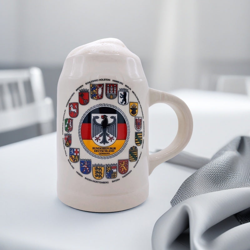 Bierkrug "Deutschland • Bundesländer Wappen" 0,5L Steinkrug – Ideal für Zuhause, Bierfest & Party