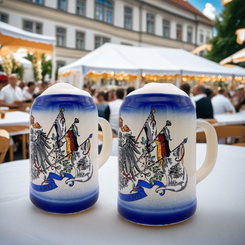 Bierkrug Deutschland 0,5L – Traditioneller Steinkrug – Klassisches Bierseidel – Ideal für Zuhause & Geschenk (Blau)