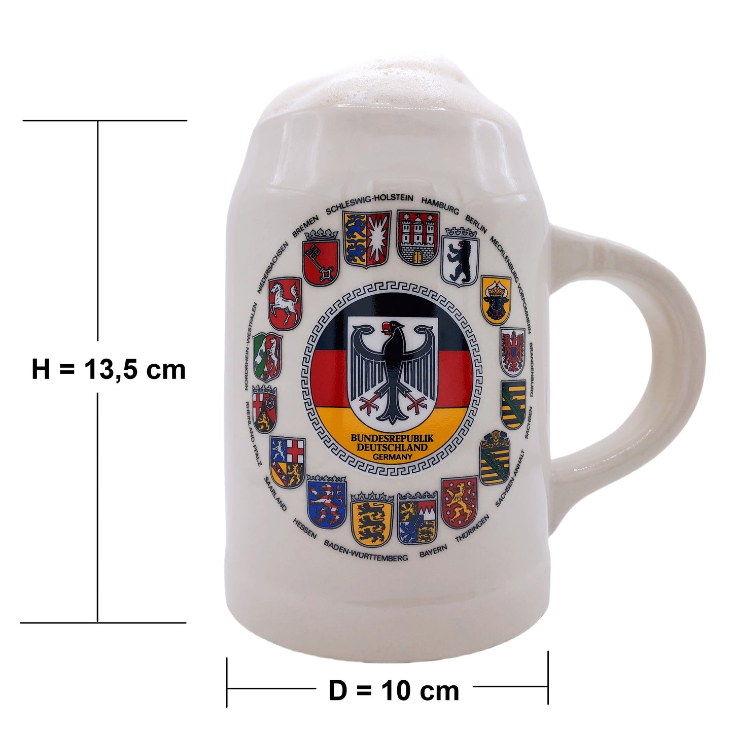 Bierkrug "Deutschland • Bundesländer Wappen" 0,5L Steinkrug – Ideal für Zuhause, Bierfest & Party