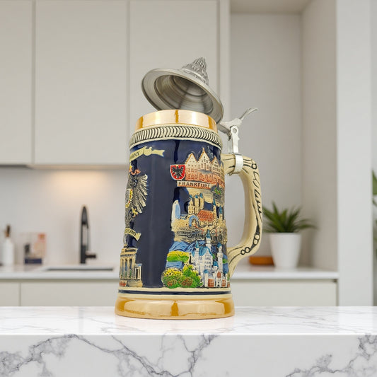 Germany Beer Stein Bierkrug mit Deckel Deutschland traditionelles Stadtmotiv hochwertiges Souvenir