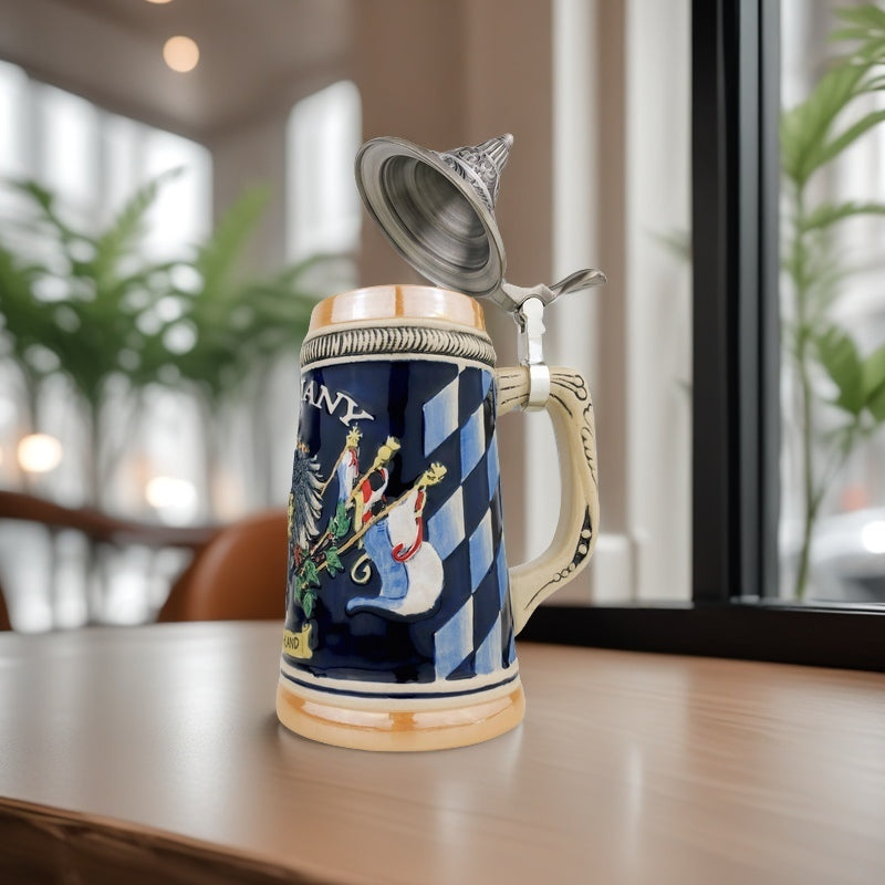 Bierkrug mit Deckel 0,6L – Handgefertigter Steinkrug mit Deutschland-Motiv