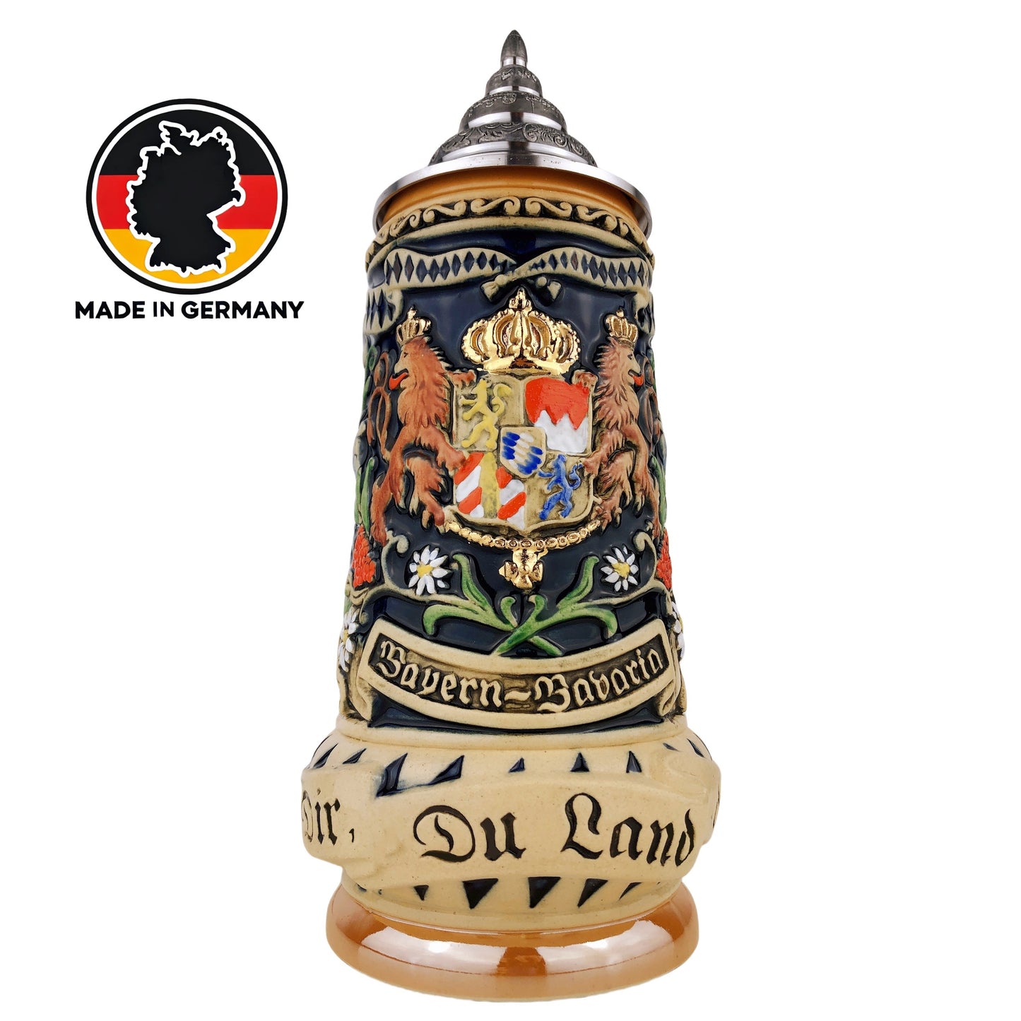 KING® Made in Germany Bierkrug mit Zinn-Deckel “Bayern” 0,7L (0393 FB1)