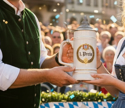 Bierkrug mit Deckel 0,7L (Weiß, Spitzdeckel) – personalisierbar mit Ihrem Logo oder Foto