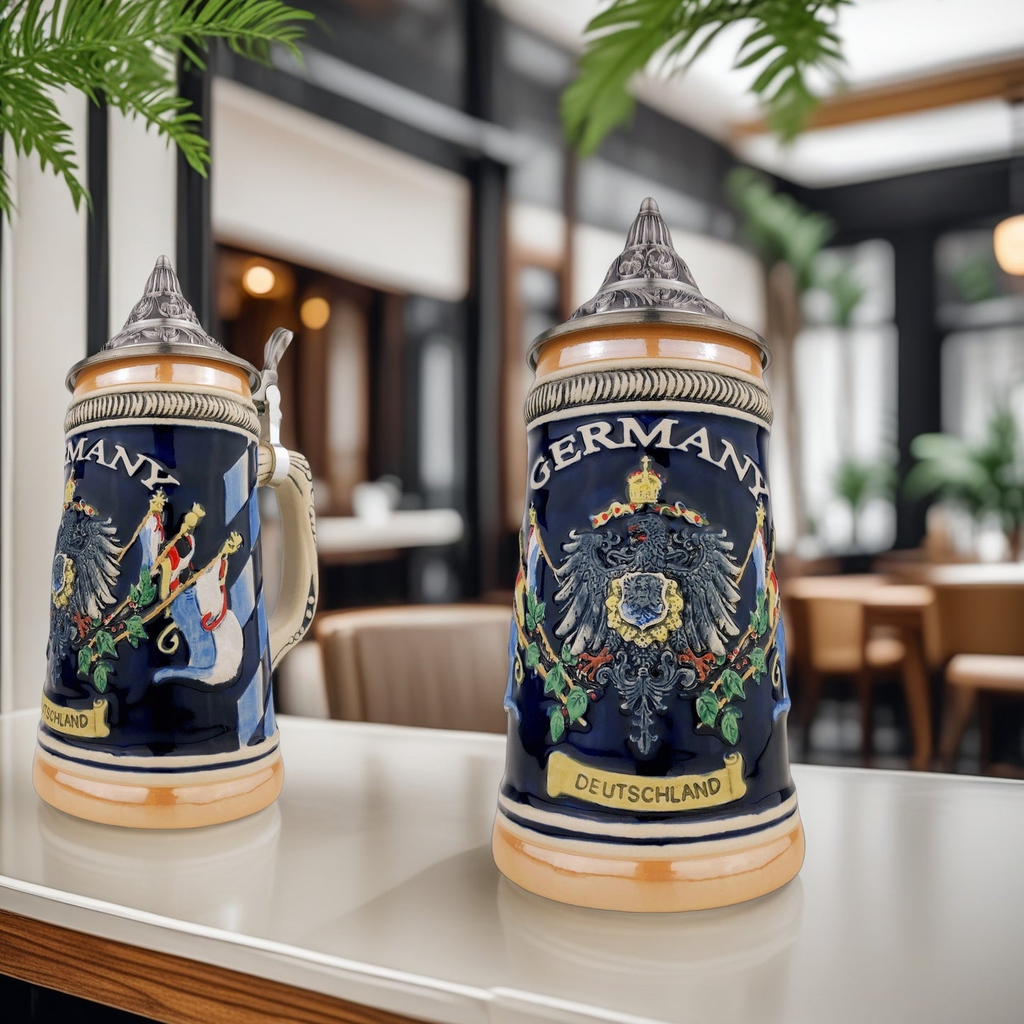 Bierkrug mit Deckel 0,6L – Handgefertigter Steinkrug mit Deutschland-Motiv
