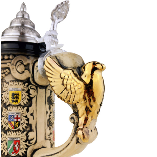 KING-WERK Bierkrug mit Zinndeckel – Deutschland-Motiv mit Adler-Henkel – Made in Germany – Bierkrug mit Wappenmotiv (0430/1SAHEB1)