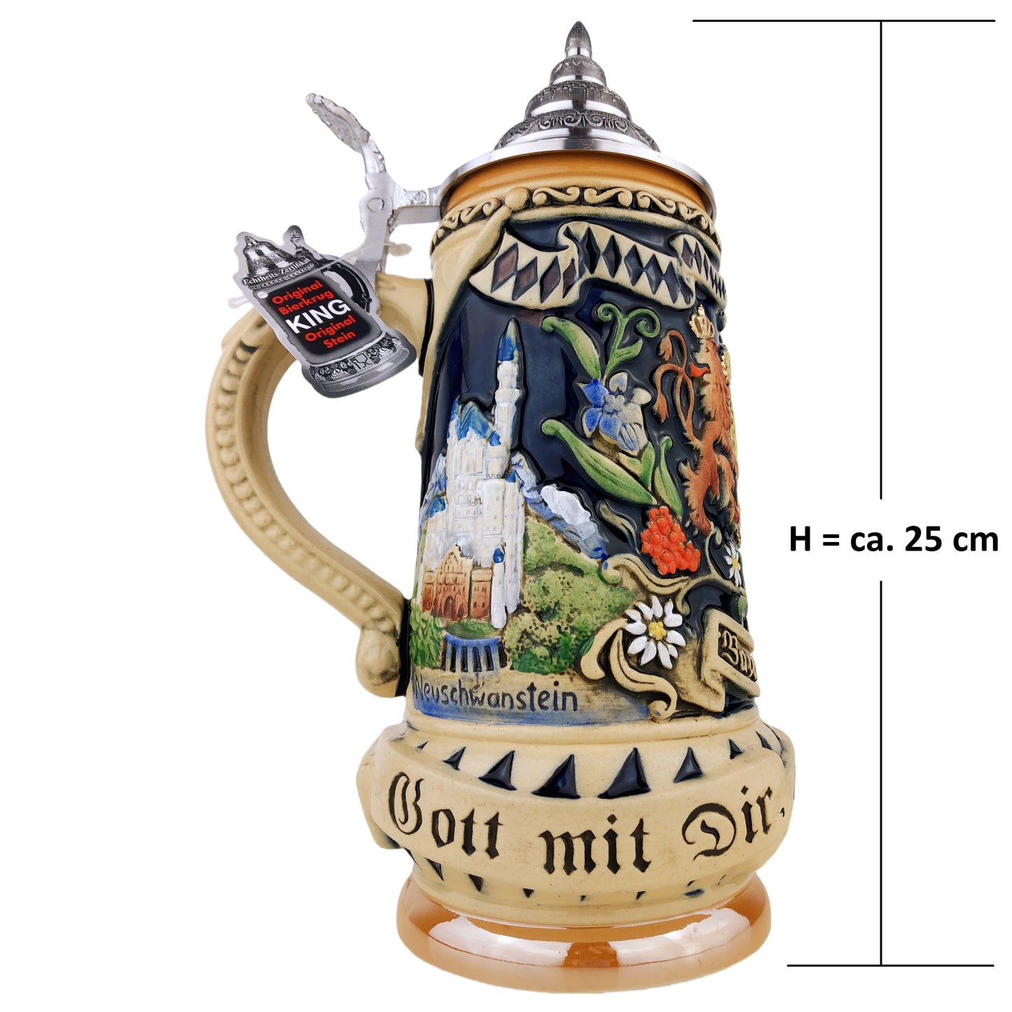 KING® Made in Germany Bierkrug mit Zinn-Deckel “Bayern” 0,7L (0393 FB1)