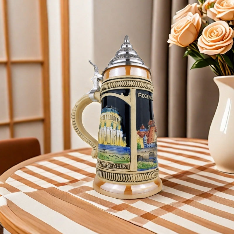 KING® Made in Germany Bierkrug mit Zinn-Deckel “Regensburg” 0,7L (0300/RH58FB1)