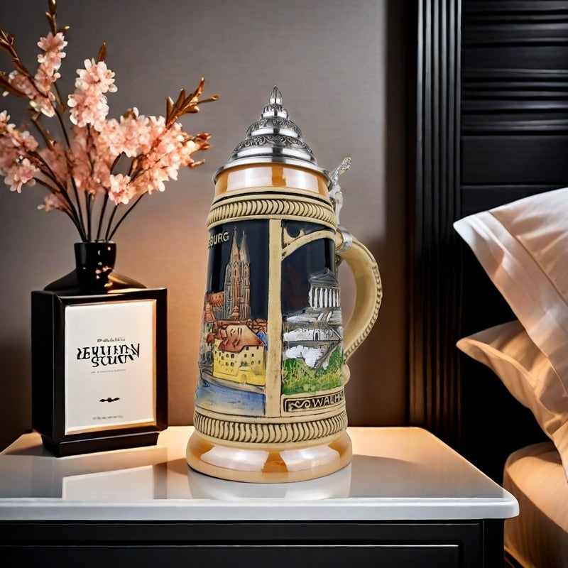 KING® Made in Germany Bierkrug mit Zinn-Deckel “Regensburg” 0,7L (0300/RH58FB1)