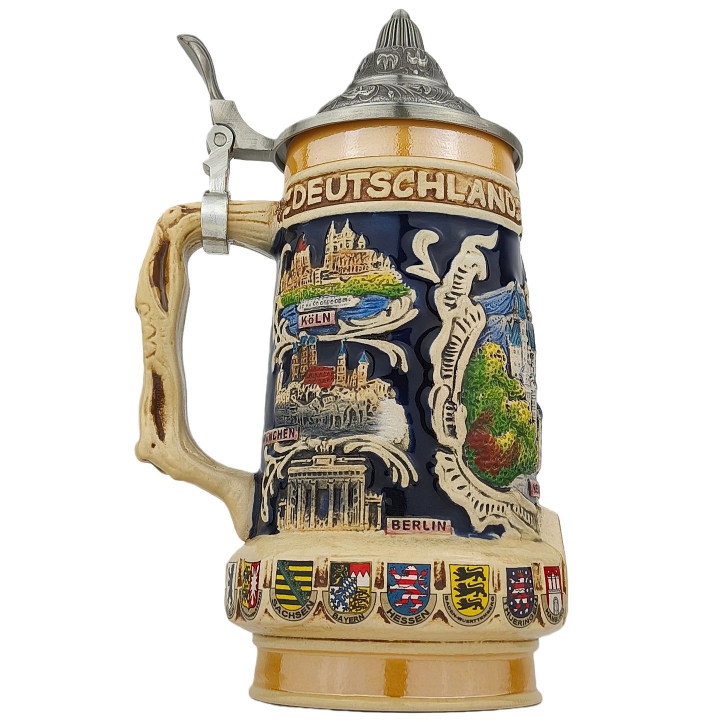 Bierkrug mit Zinndeckel traditionelles Souvenir