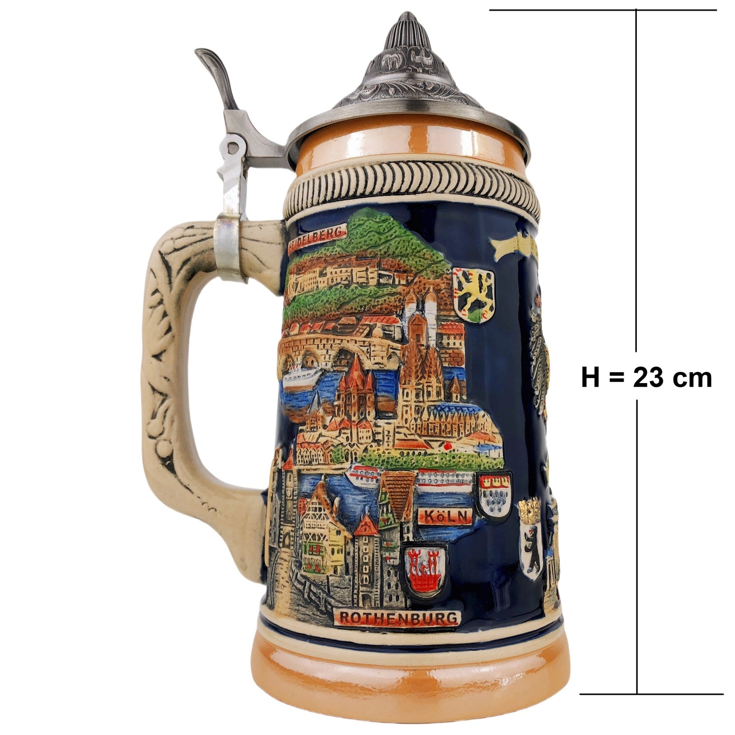 Bierkrug mit Deckel 0,7L – Traditioneller Steinkrug mit Spitzdeckel – Handgefertigtes Bierseidel für Bierfest, Zuhause & Sammlung