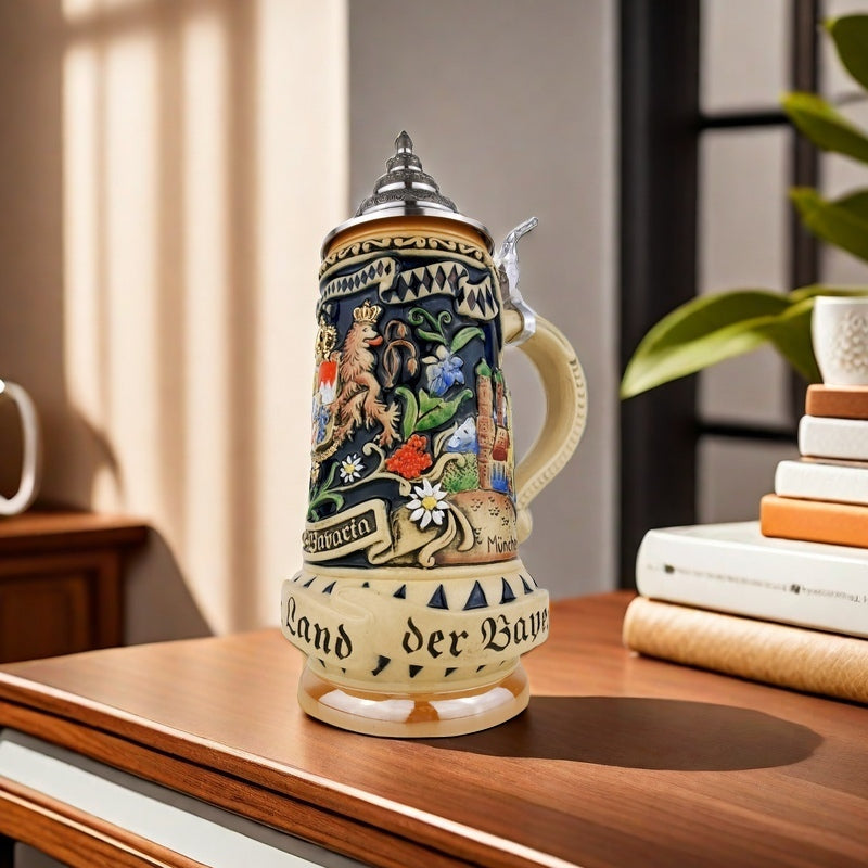 KING® Made in Germany Bierkrug mit Zinn-Deckel “Bayern” 0,7L (0393 FB1)