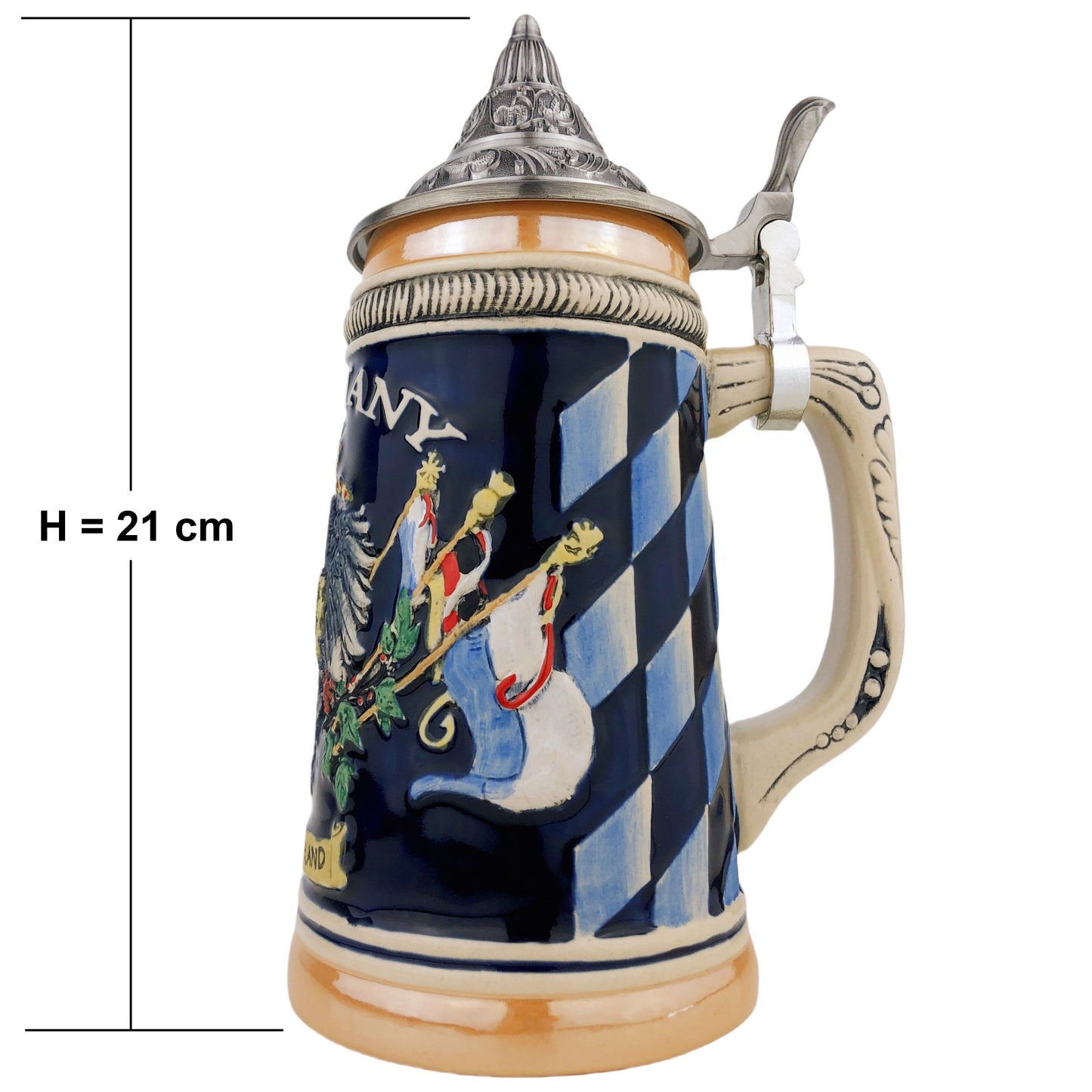 Bierkrug mit Deckel 0,6L – Handgefertigter Steinkrug mit Deutschland-Motiv