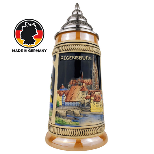 KING® Made in Germany Bierkrug mit Zinn-Deckel “Regensburg” 0,7L (0300/RH58FB1)