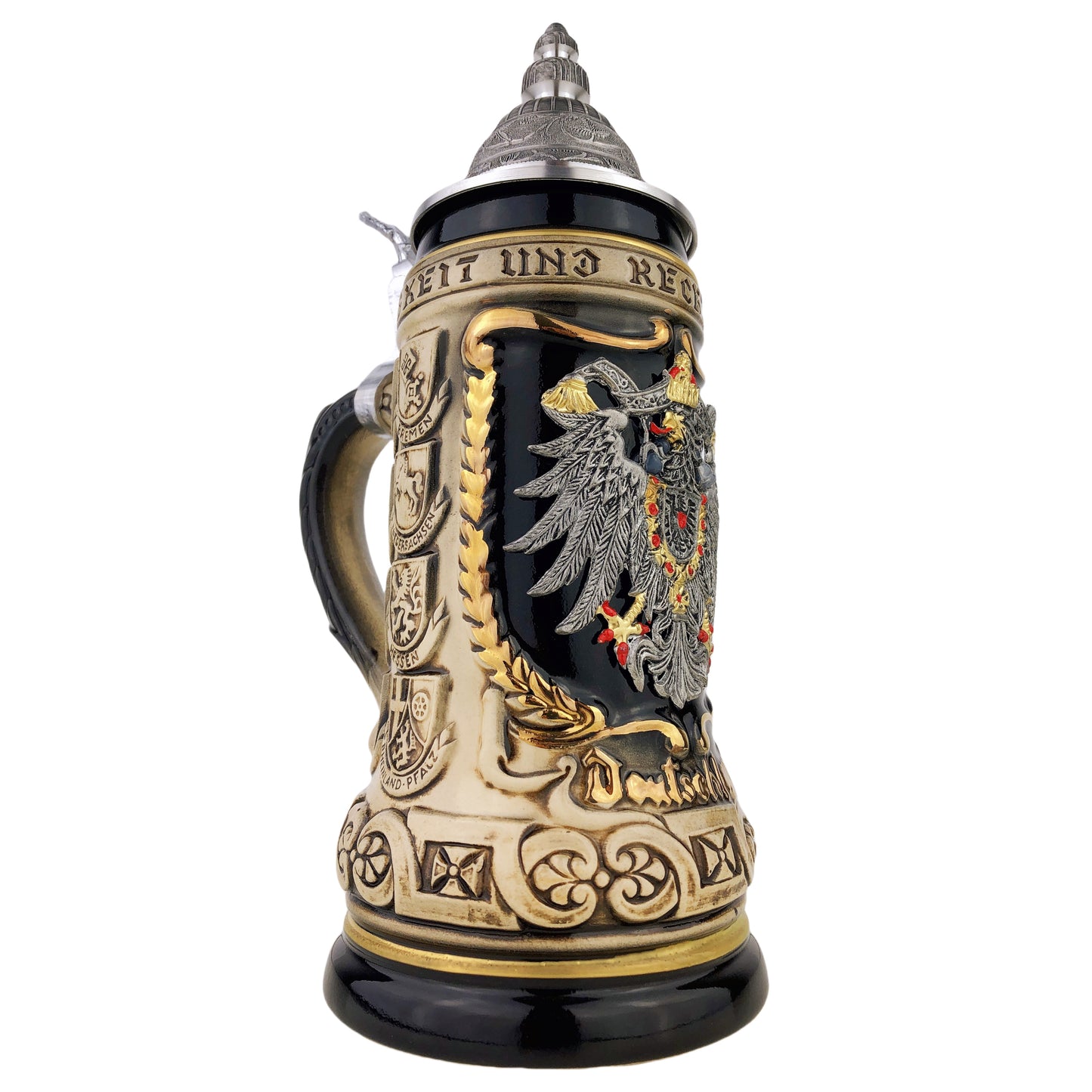 Zöller & Born Bierkrug mit Zinndeckel – Deutschland-Motiv: „Zinn-Relief-Adler“ – Made in Germany – Traditionsmanufaktur (Artikel: 1425-6969)