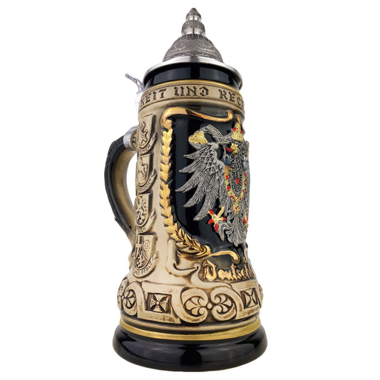 Zöller & Born Bierkrug mit Zinndeckel – Deutschland-Motiv: „Zinn-Relief-Adler“ – Made in Germany – Traditionsmanufaktur (Artikel: 1425-6969)