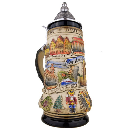 Zöller & Born Bierkrug mit Zinndeckel – Motiv: „Deutschland Panorama“ – Made in Germany – Traditionsmanufaktur (Artikel: 41184101)