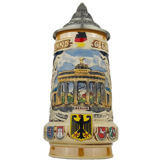 Bierkrug mit Zinndeckel Deutschland Germany klassisches Stadtmotiv Geschenkidee