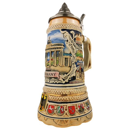 Bierkrug mit Deckel 0,7L – Steinkrug mit XL-Boden – Brandenburger Tor Motiv auf der Vorderseite – Deutschland Design