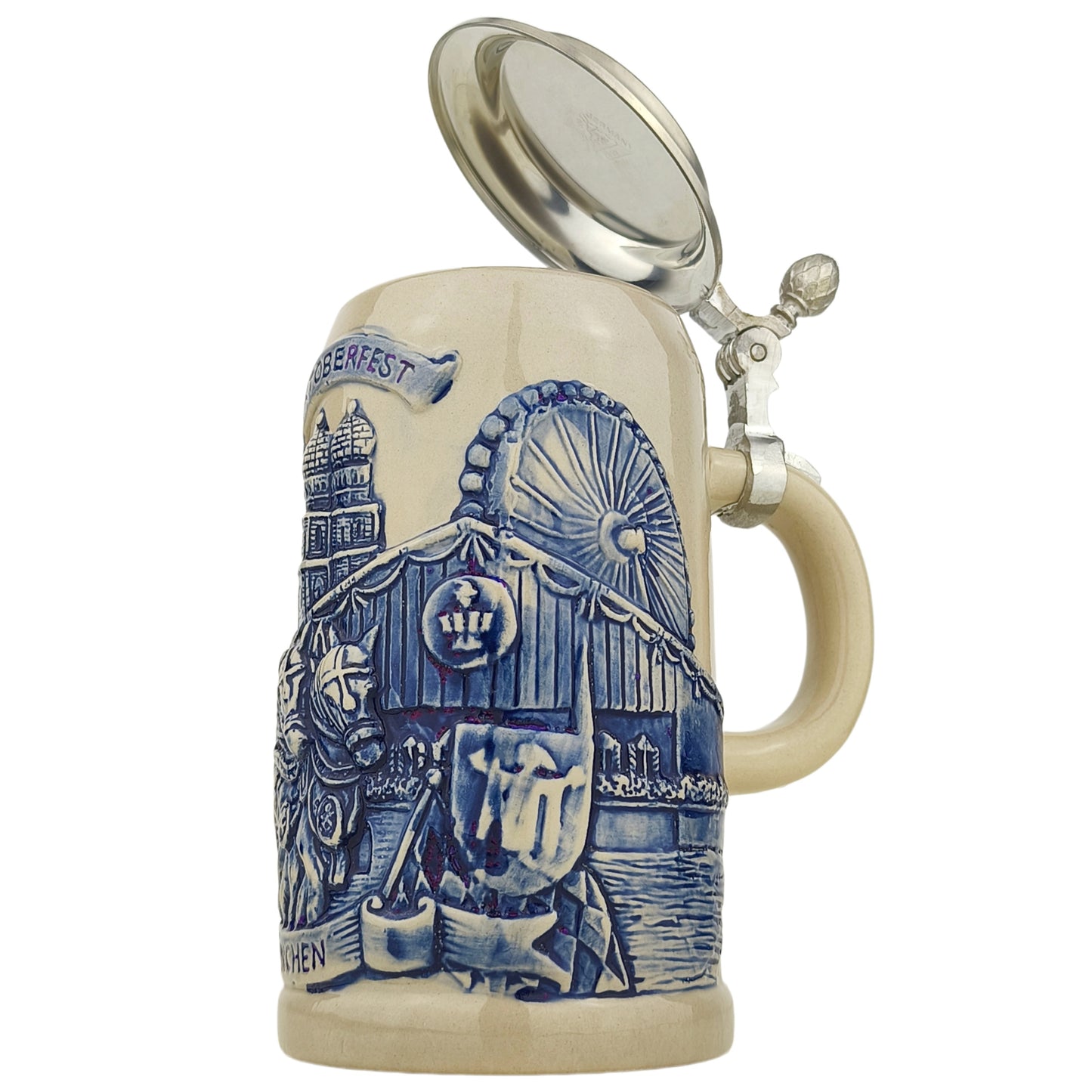 Bierkrug mit Zinndeckel 0,7 L – München Motiv – Traditioneller Keramik Bierkrug – Geschenkidee für Bierliebhaber und Sammler
