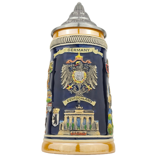 Bierkrug mit Deckel Deutschland Germany Beer Stein klassisches Stadtmotiv Souvenir Geschenkidee
