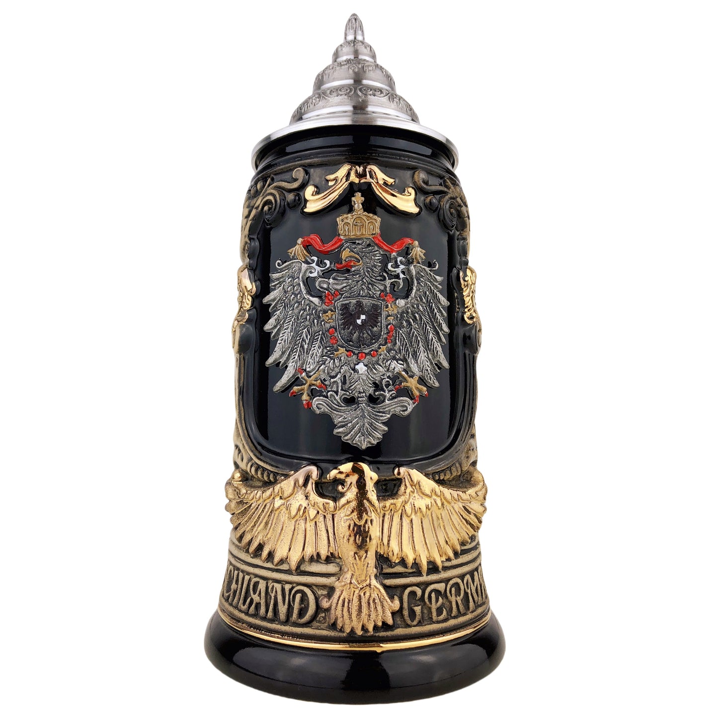 KING-WERK Bierkrug mit Zinndeckel – Deutschland-Motiv mit Adler-Henkel – Made in Germany – Bierkrug mit Wappenmotiv (0430/1SAHEB1)