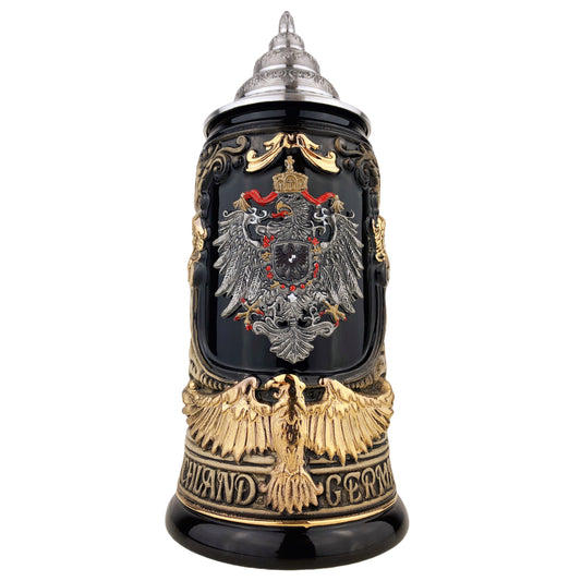 KING-WERK Bierkrug mit Zinndeckel – Deutschland-Motiv mit Adler-Henkel – Made in Germany – Bierkrug mit Wappenmotiv (0430/1SAHEB1)