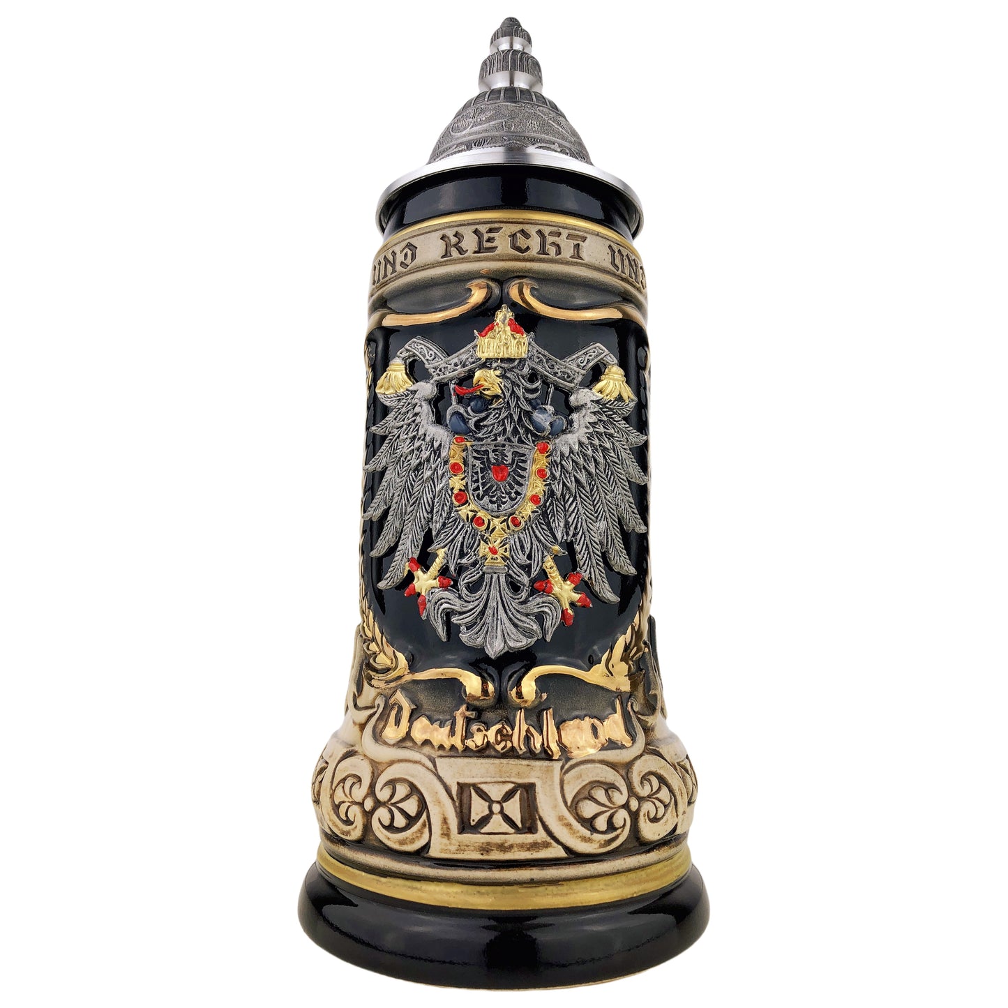 Zöller & Born Bierkrug mit Zinndeckel – Deutschland-Motiv: „Zinn-Relief-Adler“ – Made in Germany – Traditionsmanufaktur (Artikel: 1425-6969)