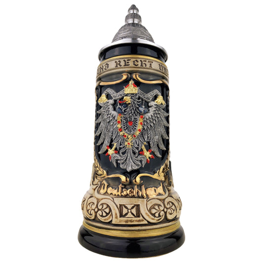Zöller & Born Bierkrug mit Zinndeckel – Deutschland-Motiv: „Zinn-Relief-Adler“ – Made in Germany – Traditionsmanufaktur (Artikel: 1425-6969)