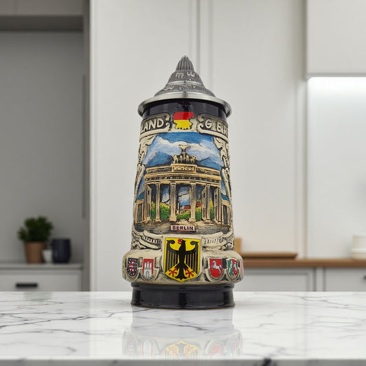 Bierkrug mit Deckel Deutschland Stadtmotiv Souvenir