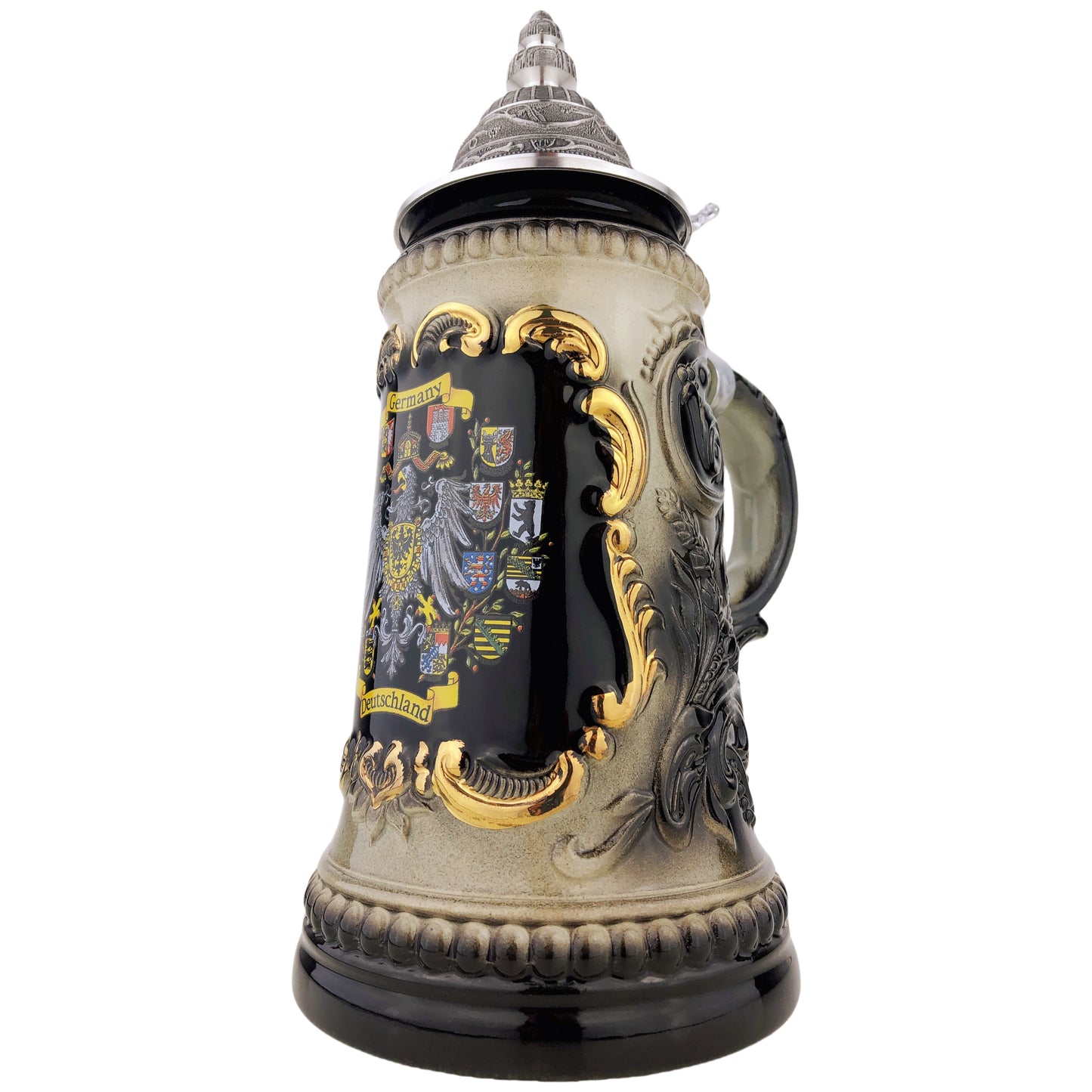 Zöller & Born Bierkrug mit Zinndeckel – Motiv „Hopfen-Länderkranz“ – Made in Germany – Traditionsmanufaktur (Artikel: 1573S6011)