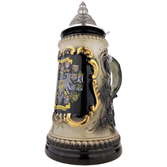 Zöller & Born Bierkrug mit Zinndeckel – Motiv „Hopfen-Länderkranz“ – Made in Germany – Traditionsmanufaktur (Artikel: 1573S6011)