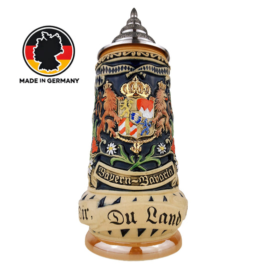 KING® Made in Germany Bierkrug mit Zinn-Deckel “Bayern” 0,7L (0393 FB1)