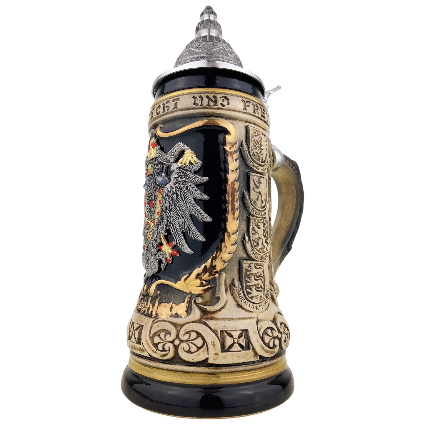 Zöller & Born Bierkrug mit Zinndeckel – Deutschland-Motiv: „Zinn-Relief-Adler“ – Made in Germany – Traditionsmanufaktur (Artikel: 1425-6969)