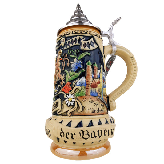 KING® Made in Germany Bierkrug mit Zinn-Deckel “Bayern” 0,7L (0393 FB1)