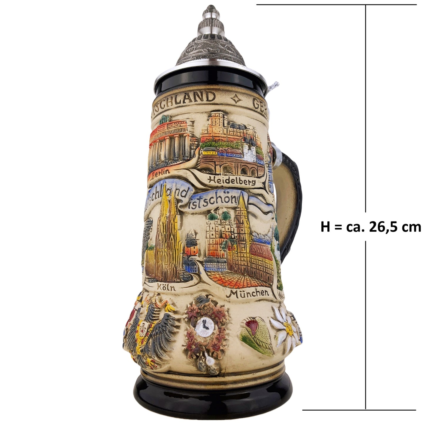 Zöller & Born Bierkrug mit Zinndeckel – Motiv: „Deutschland Panorama“ – Made in Germany – Traditionsmanufaktur (Artikel: 41184101)