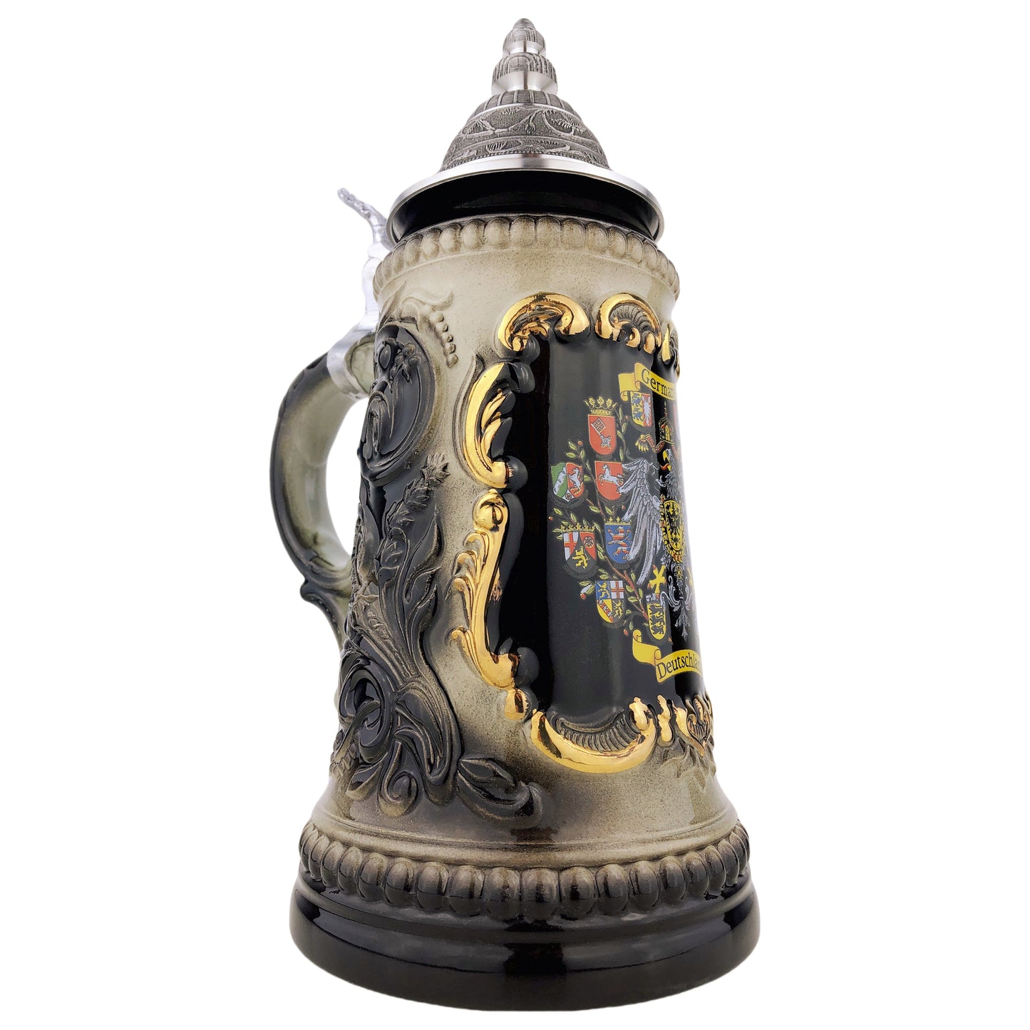 Zöller & Born Bierkrug mit Zinndeckel – Motiv „Hopfen-Länderkranz“ – Made in Germany – Traditionsmanufaktur (Artikel: 1573S6011)