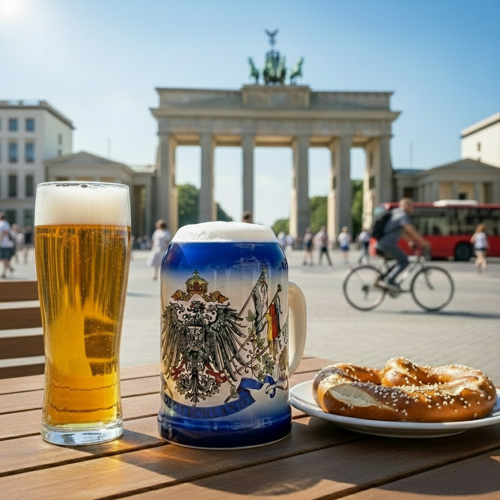 Bierkrug mit Deutschland-Motiv 0,5L – Traditioneller Steinkrug – Klassisches Bierseidel – Ideal für Zuhause & Geschenk (Blau)