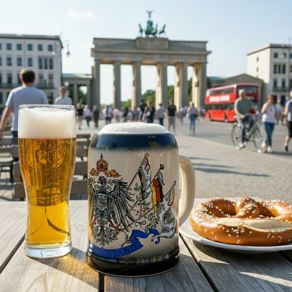 Bierkrug mit Deutschland-Motiv 0,5L – Traditioneller Steinkrug – Klassisches Bierseidel – Ideal für Zuhause & Geschenk (Schwarz)