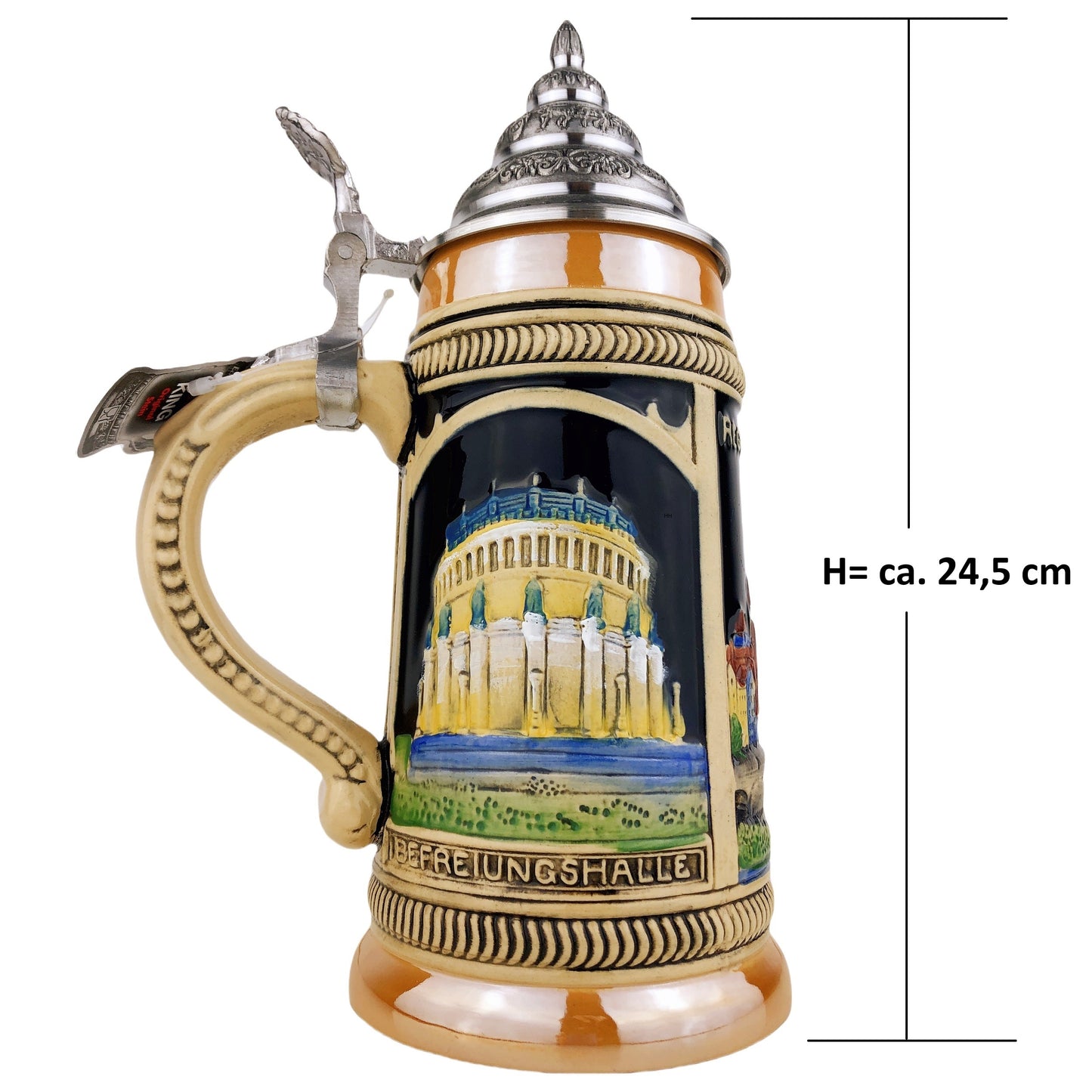 KING® Made in Germany Bierkrug mit Zinn-Deckel “Regensburg” 0,7L (0300/RH58FB1)