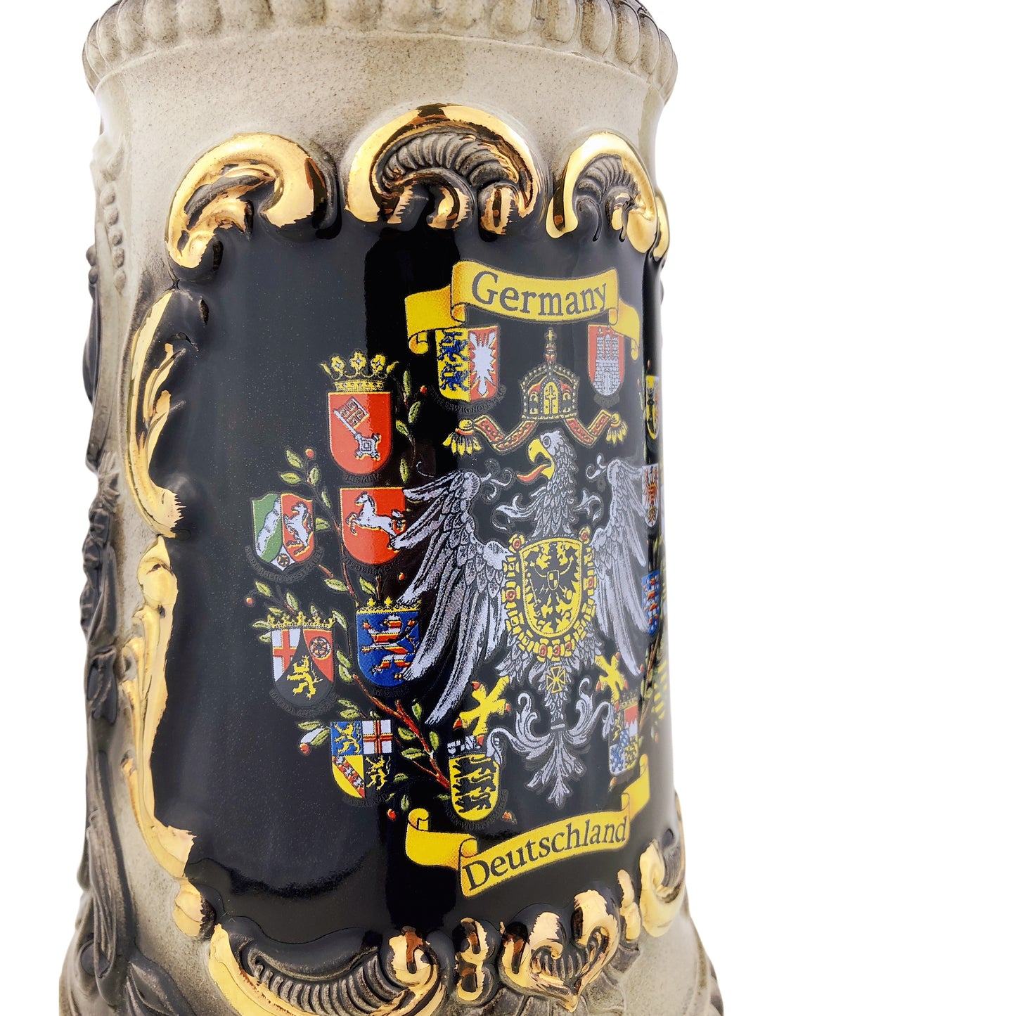 Zöller & Born Bierkrug mit Zinndeckel – Motiv „Hopfen-Länderkranz“ – Made in Germany – Traditionsmanufaktur (Artikel: 1573S6011)