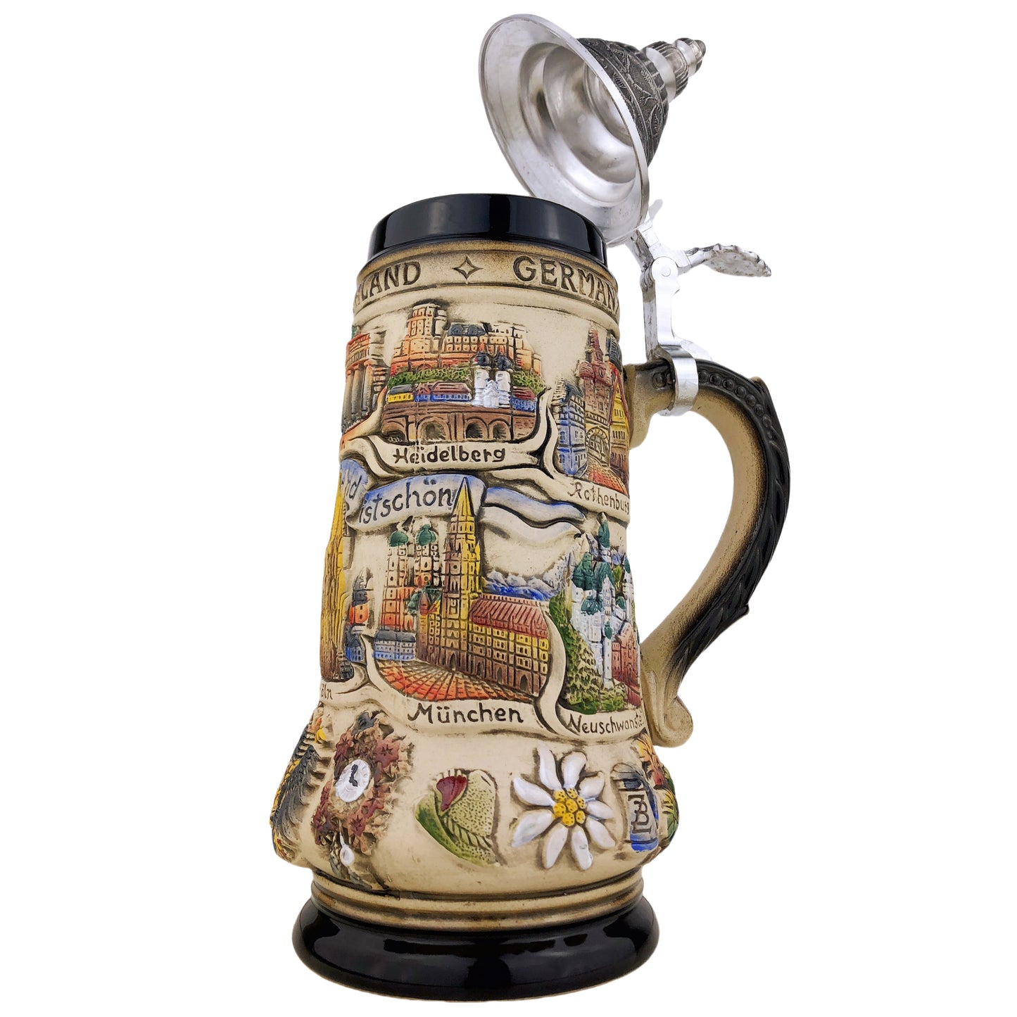 Zöller & Born Bierkrug mit Zinndeckel – Motiv: „Deutschland Panorama“ – Made in Germany – Traditionsmanufaktur (Artikel: 41184101)