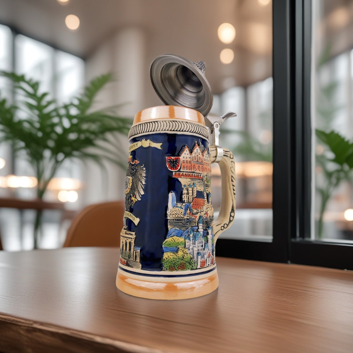 Bierkrug mit Deckel 0,7L – Traditioneller Steinkrug mit Spitzdeckel – Handgefertigtes Bierseidel für Bierfest, Zuhause & Sammlung