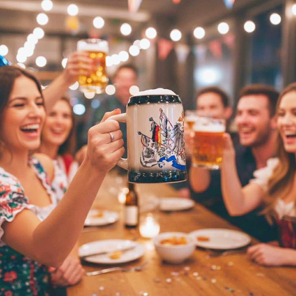Bierkrug mit Deutschland-Motiv 0,5L – Traditioneller Steinkrug – Klassisches Bierseidel – Ideal für Zuhause & Geschenk (Schwarz)