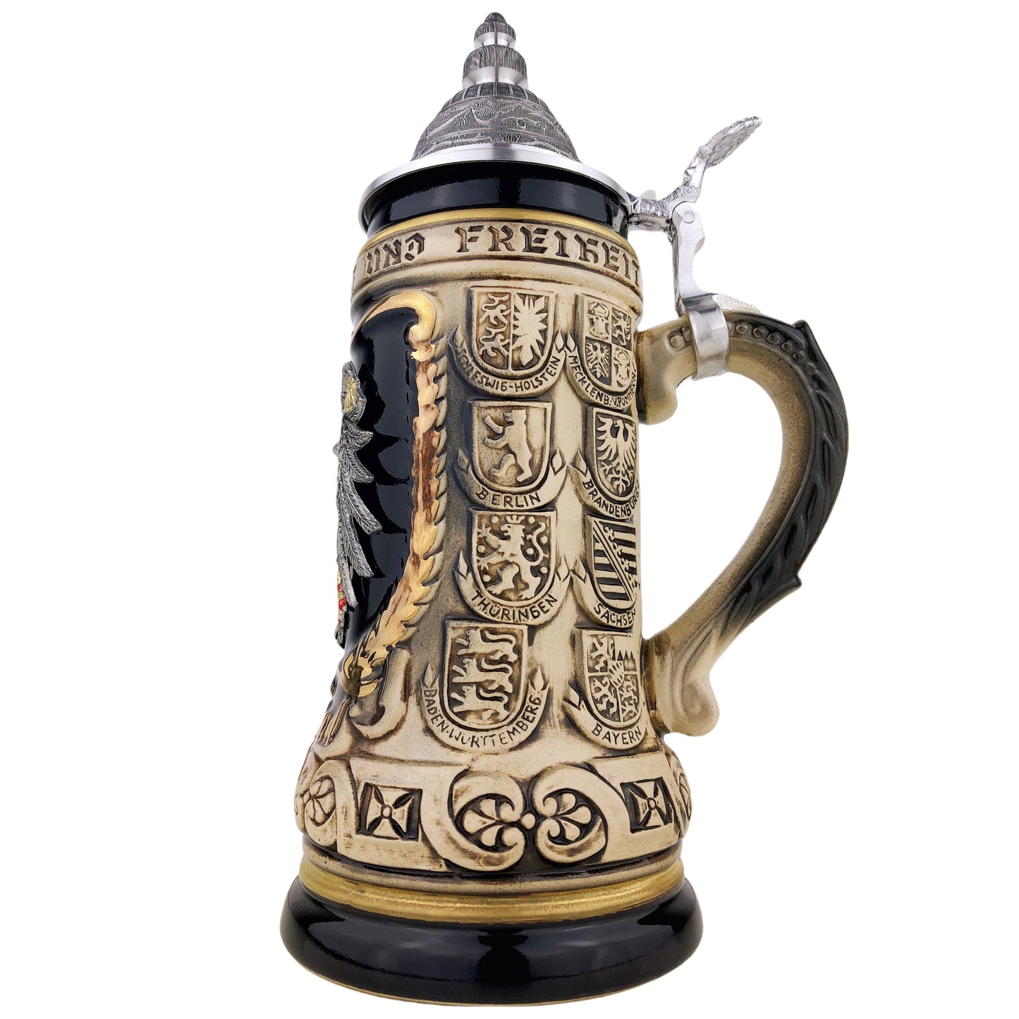 Zöller & Born Bierkrug mit Zinndeckel – Deutschland-Motiv: „Zinn-Relief-Adler“ – Made in Germany – Traditionsmanufaktur (Artikel: 1425-6969)