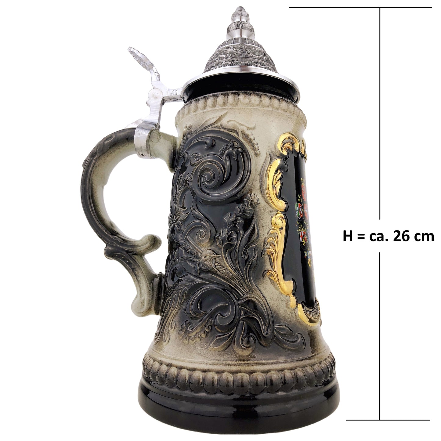 Zöller & Born Bierkrug mit Zinndeckel – Motiv „Hopfen-Länderkranz“ – Made in Germany – Traditionsmanufaktur (Artikel: 1573S6011)