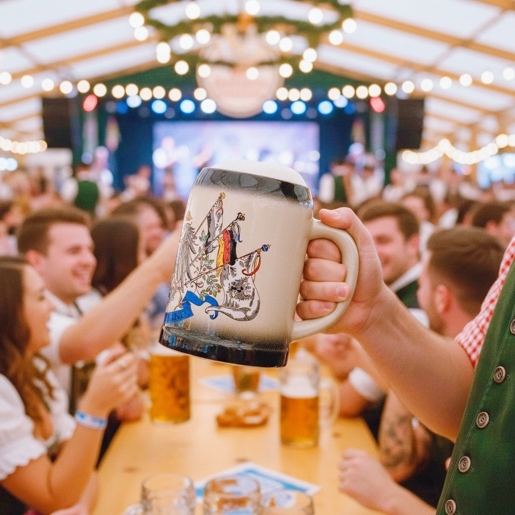 Bierkrug mit Deutschland-Motiv 0,5L – Traditioneller Steinkrug – Klassisches Bierseidel – Ideal für Zuhause & Geschenk (Schwarz)