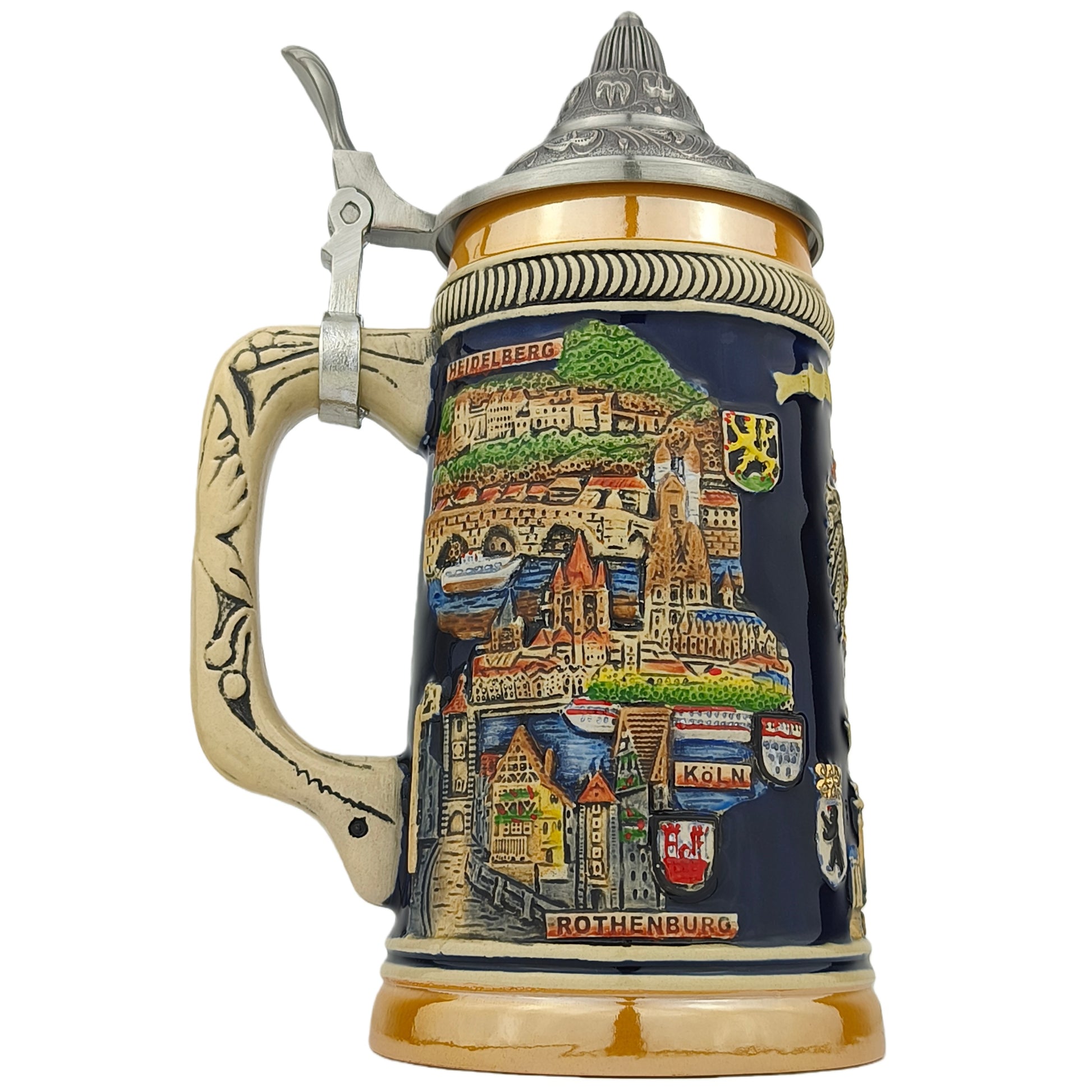 Germany Beer Stein Bierkrug mit Deckel Deutschland Stadtmotiv Reliefgestaltung