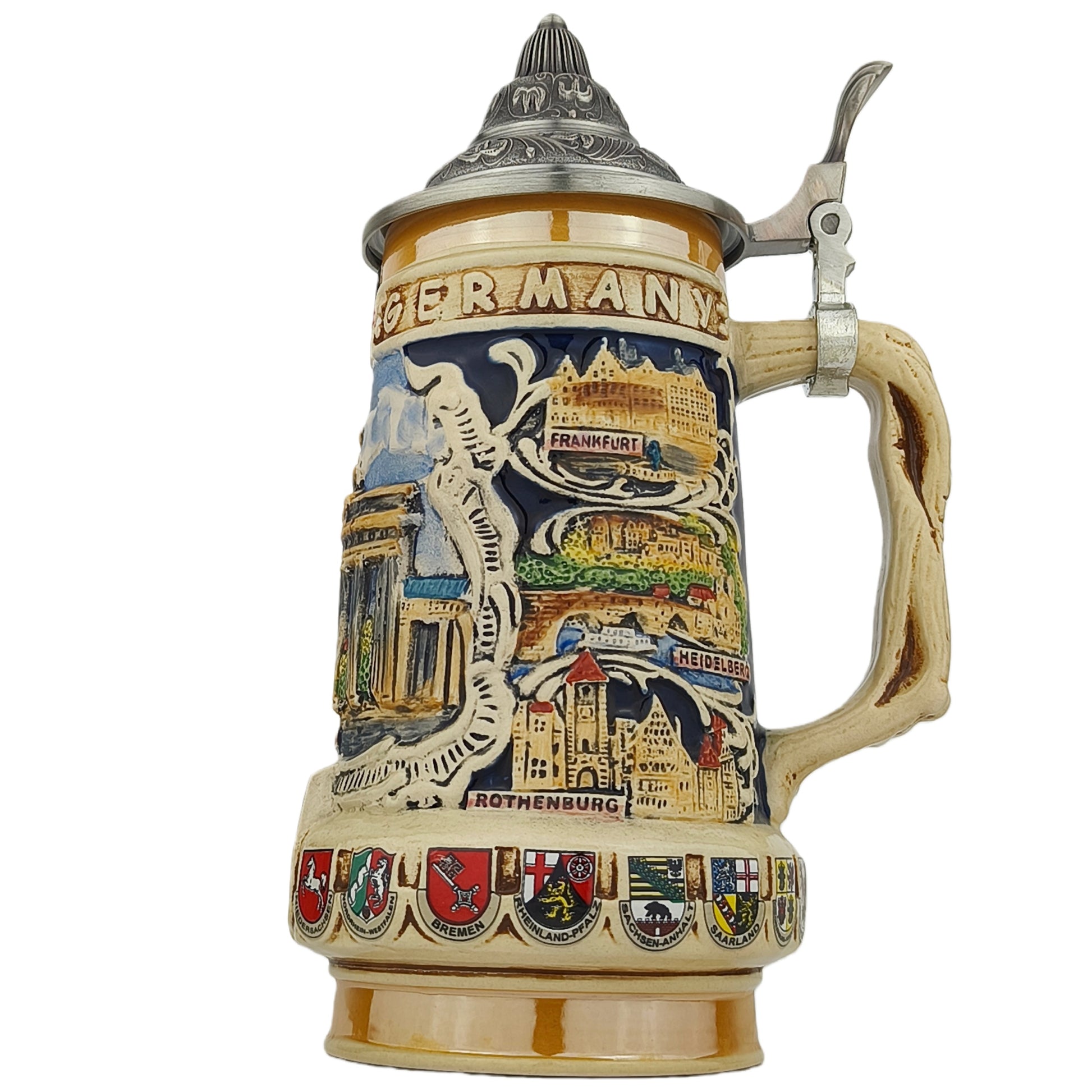 Deutschland Germany Bierkrug mit Deckel traditionelles Reliefmotiv Geschenkidee