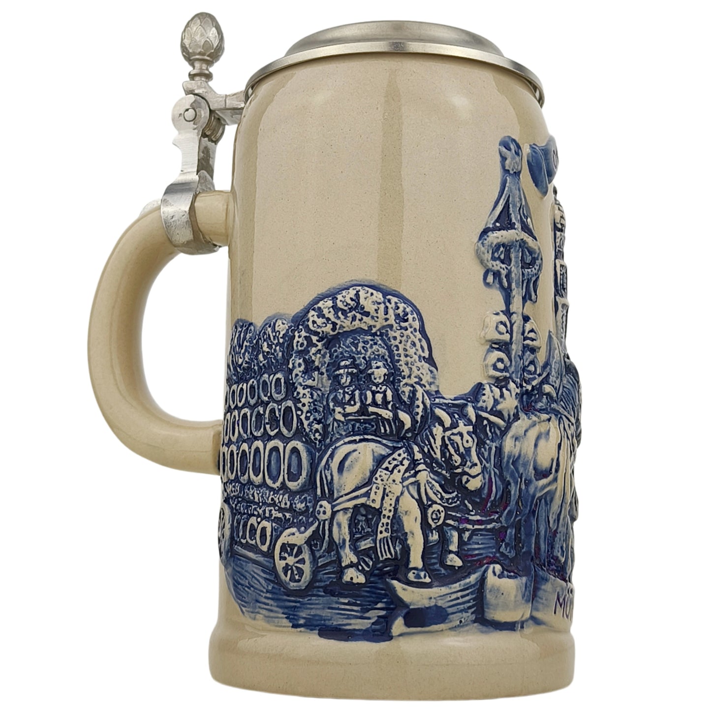 Bierkrug mit Zinndeckel 0,7 L – München Motiv – Traditioneller Keramik Bierkrug – Geschenkidee für Bierliebhaber und Sammler