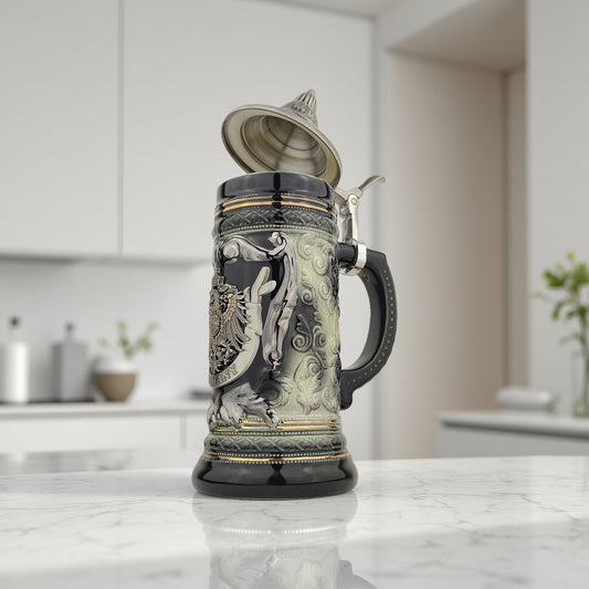 Bierkrug mit Zinndeckel Deutschland Souvenir Germany